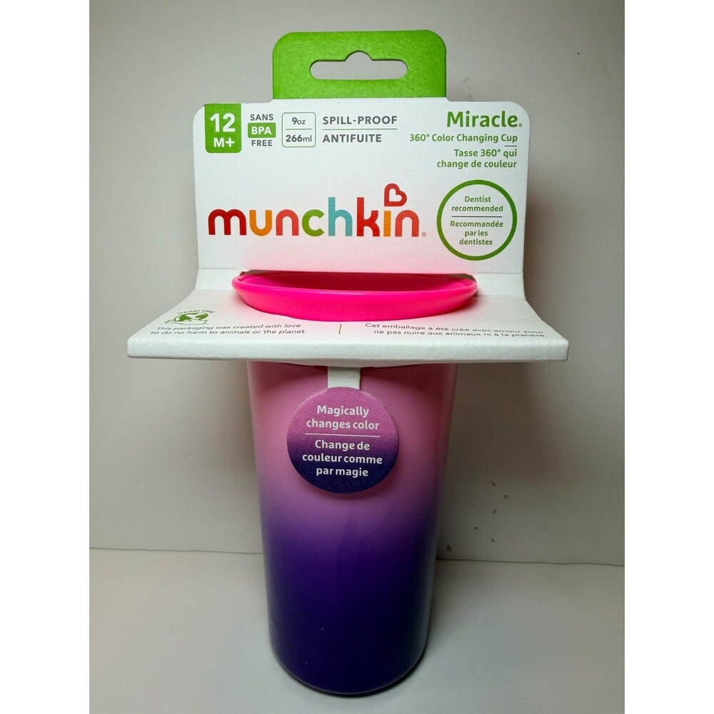 Munchkin Miracle 360 Color Changing Sippy Cup 9oz Pink Purple Spill Proof 12M+